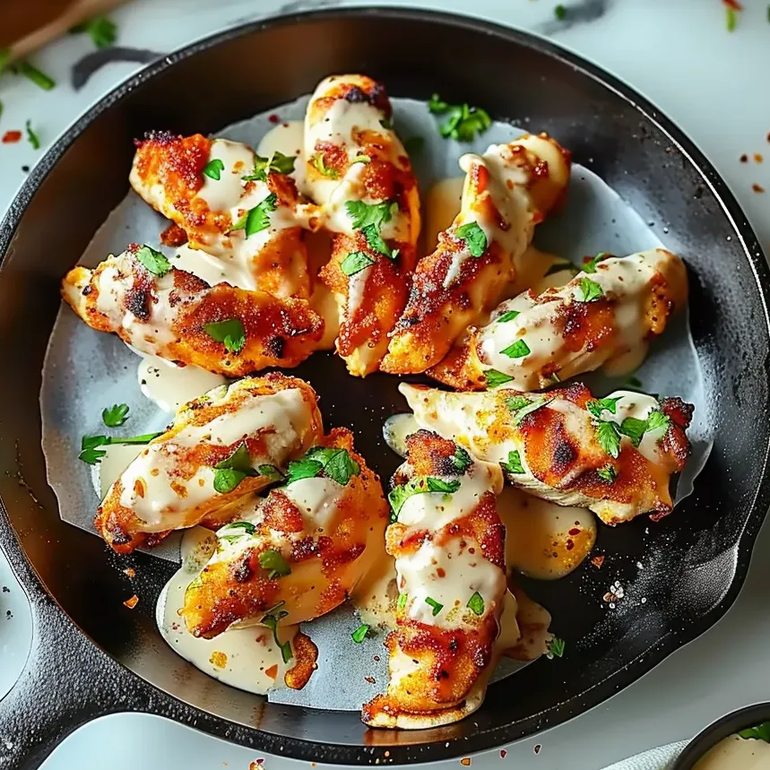 A pan of garlic chicken wraps.