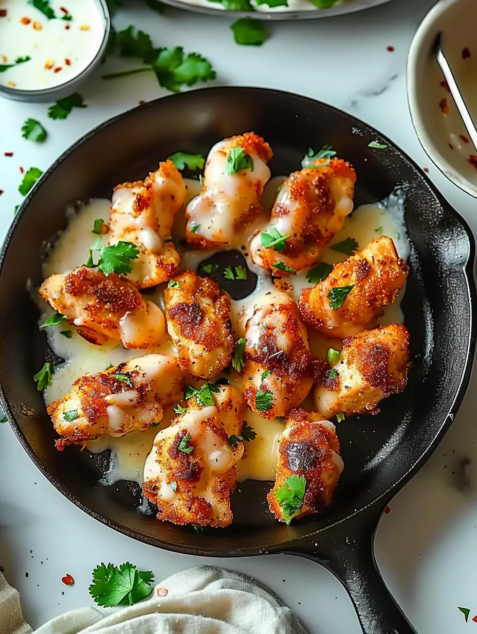A pan of garlic chicken with cheese.