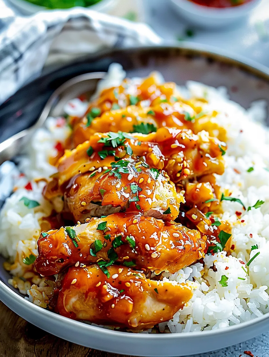 A plate of rice with chicken and sauce.
