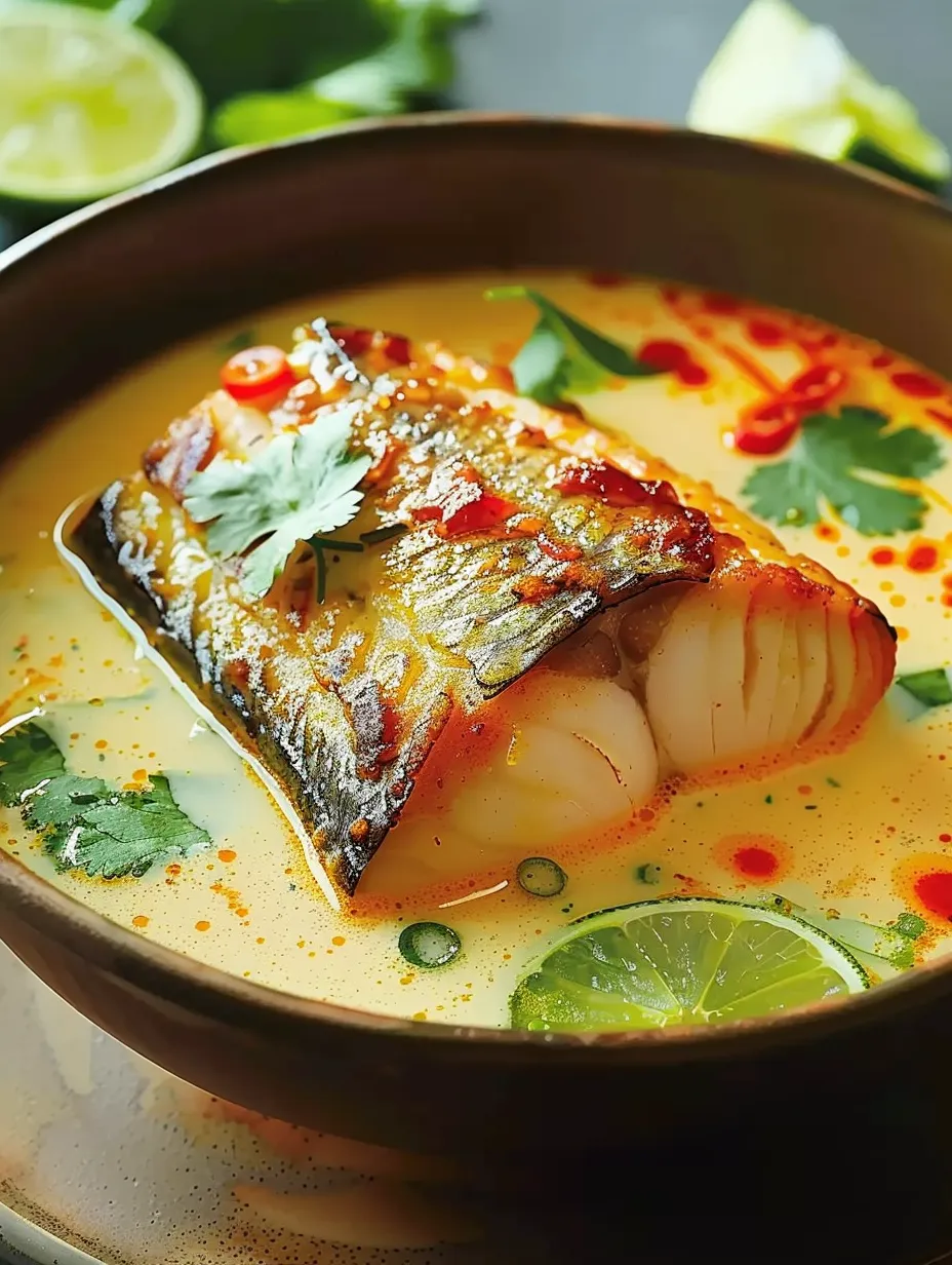 A bowl of soup with fish and lime recipe.