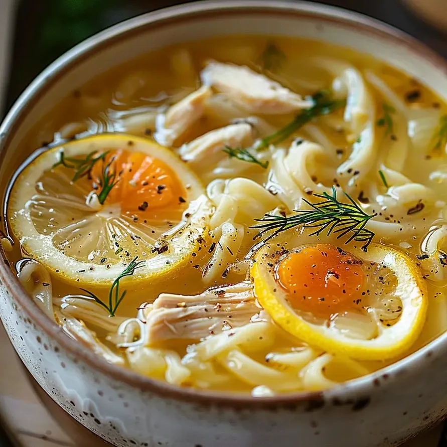 A bowl of Greek Lemon Chicken Soup.
