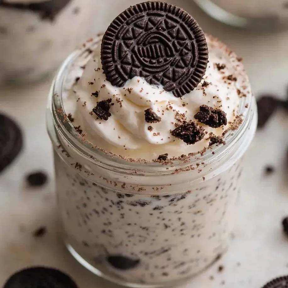 A cup of Oreo No-Bake Cheesecake.