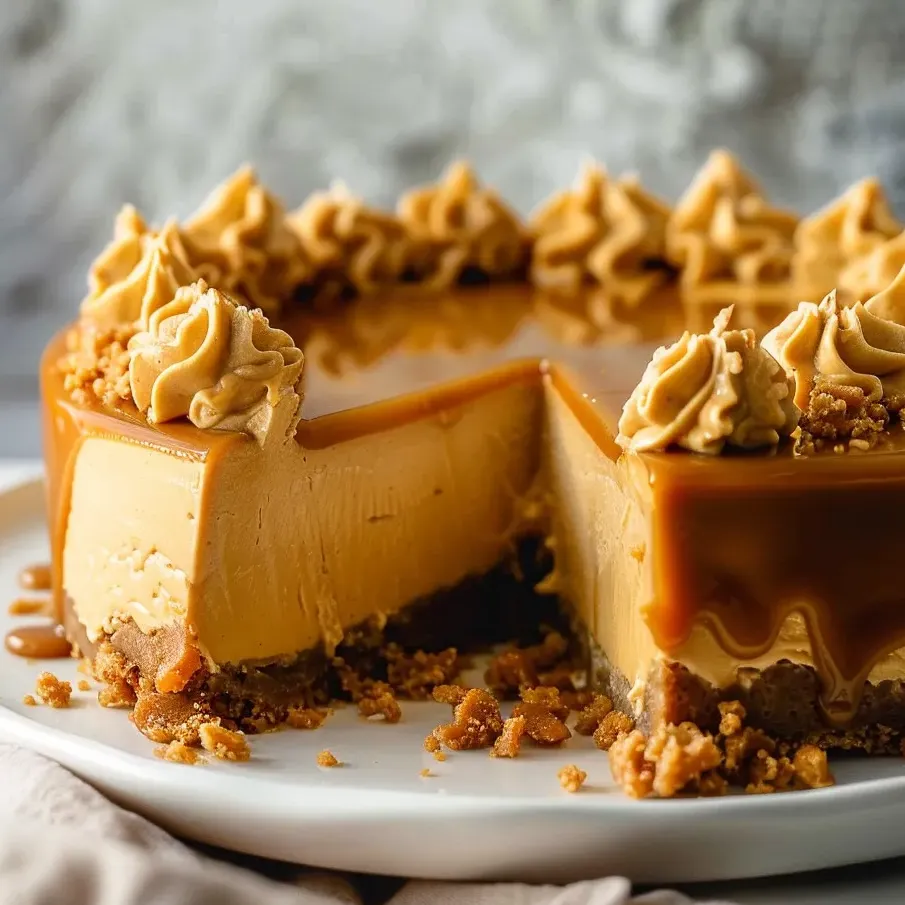 A slice of loaded butterscotch cheesecake.