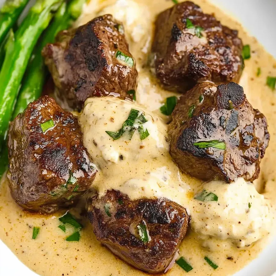A plate of garlic butter steak bites.
