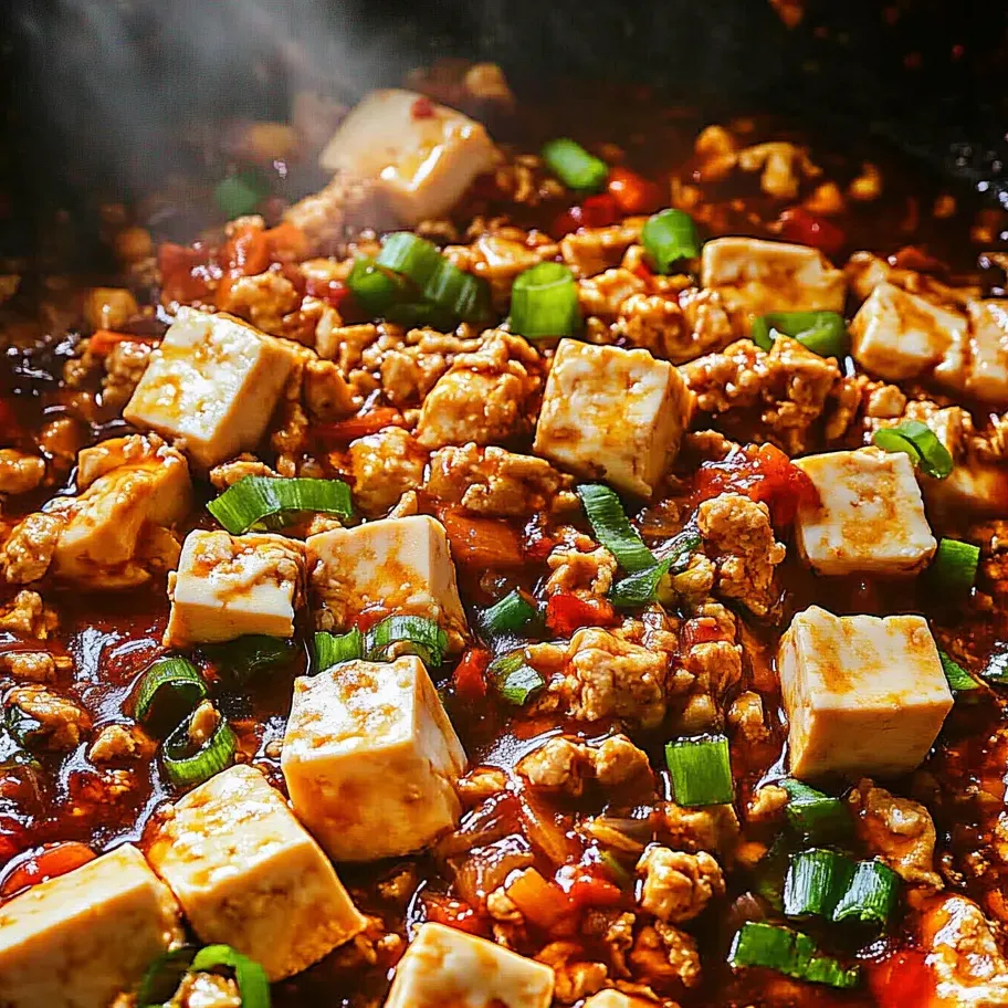 A dish of Mapo Tofu with green onions.