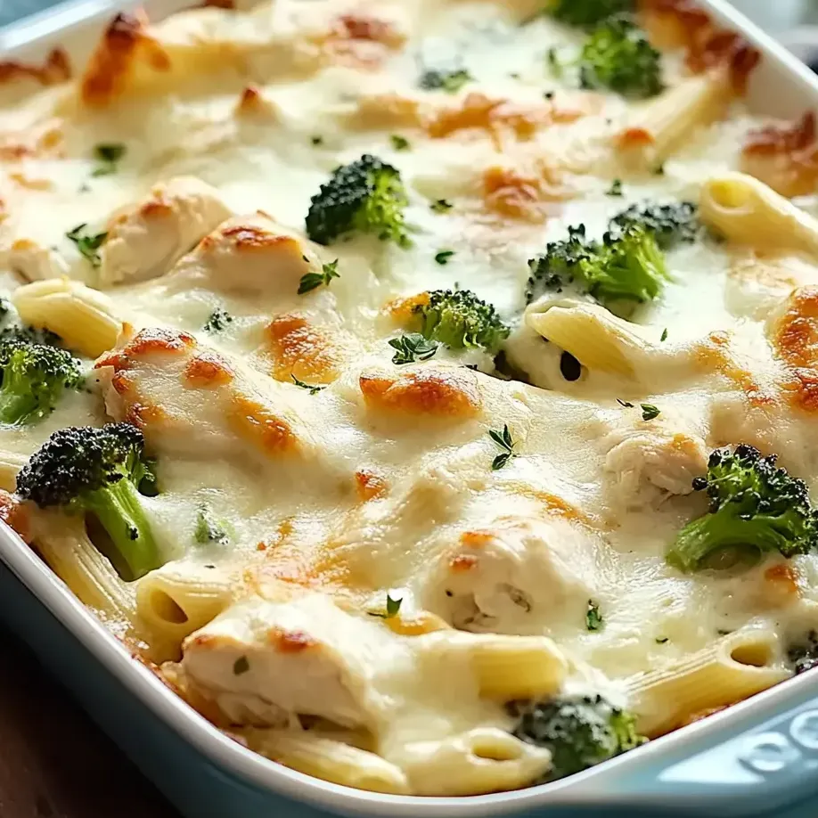 A dish of chicken and broccoli alfredo bake.