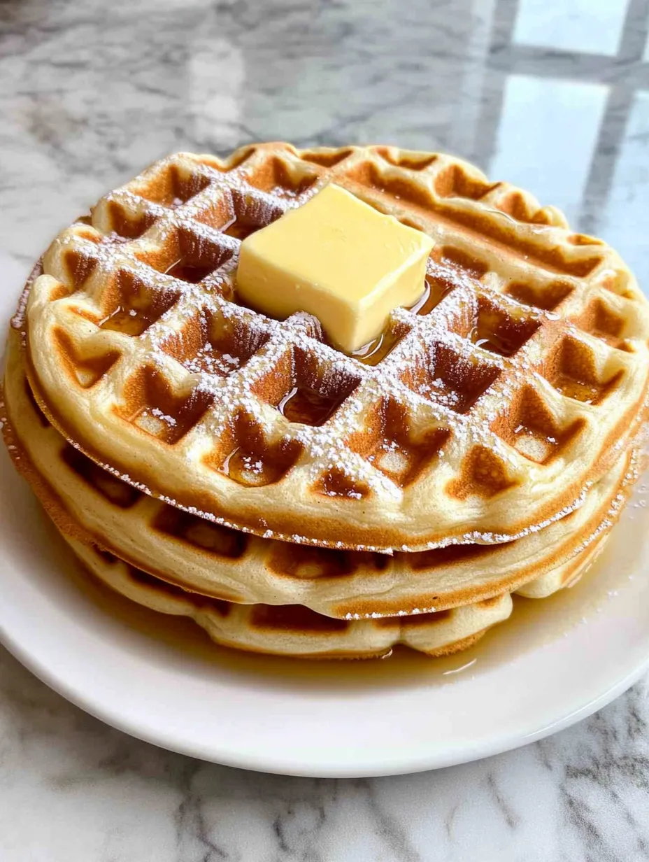 A plate of waffles with butter on top recipe.