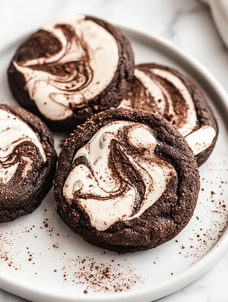 A plate of chocolate marshmallow swirl cookies.