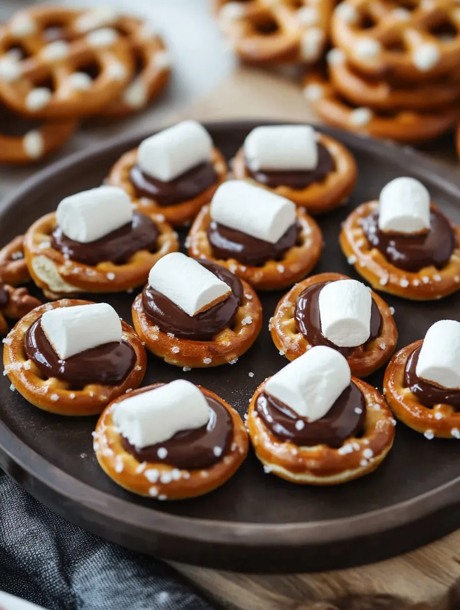 A plate of s'mores pretzel bites recipe.