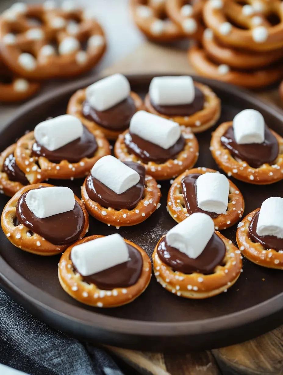 A plate of s'mores pretzel bites.
