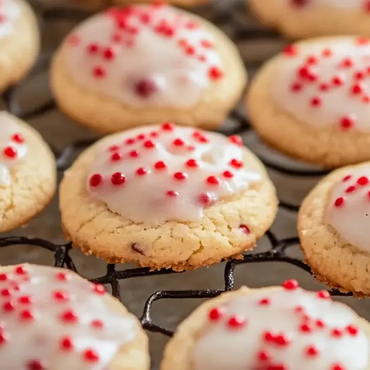 A tray of almond cherry cookies.