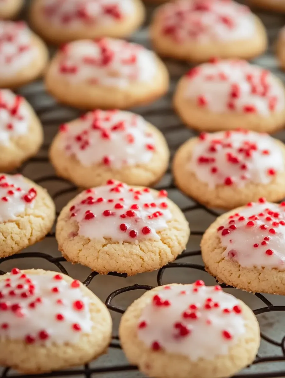 A tray of almond cherry cookies.