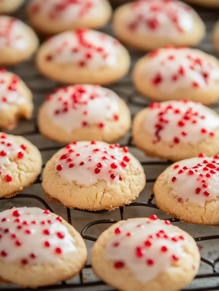 Almond cherry cookies on a cooling rack.