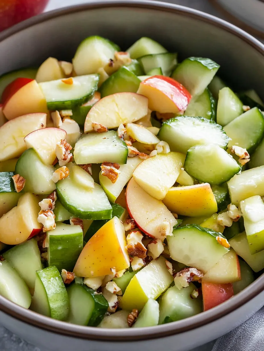 A bowl of crunchy apple cucumber salad recipe.