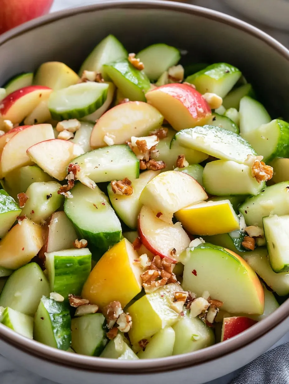 A bowl of crunchy apple cucumber salad.