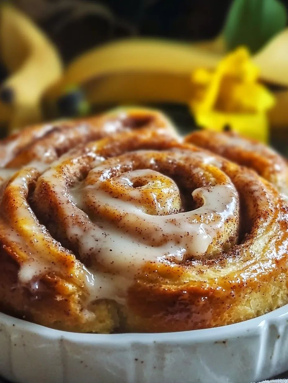 A cinnamon roll with bananas on top.