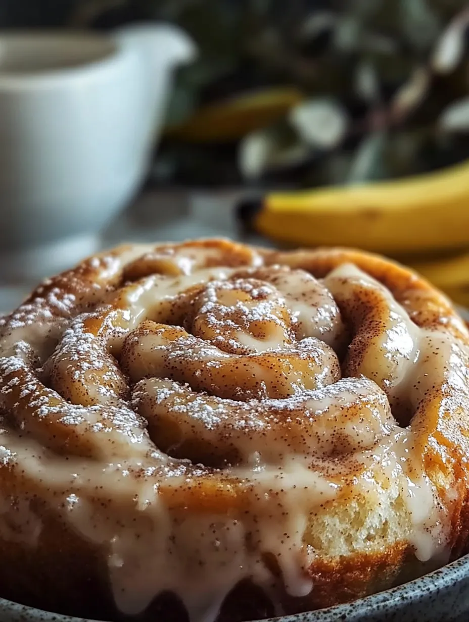 A cinnamon roll with bananas on top recipe.