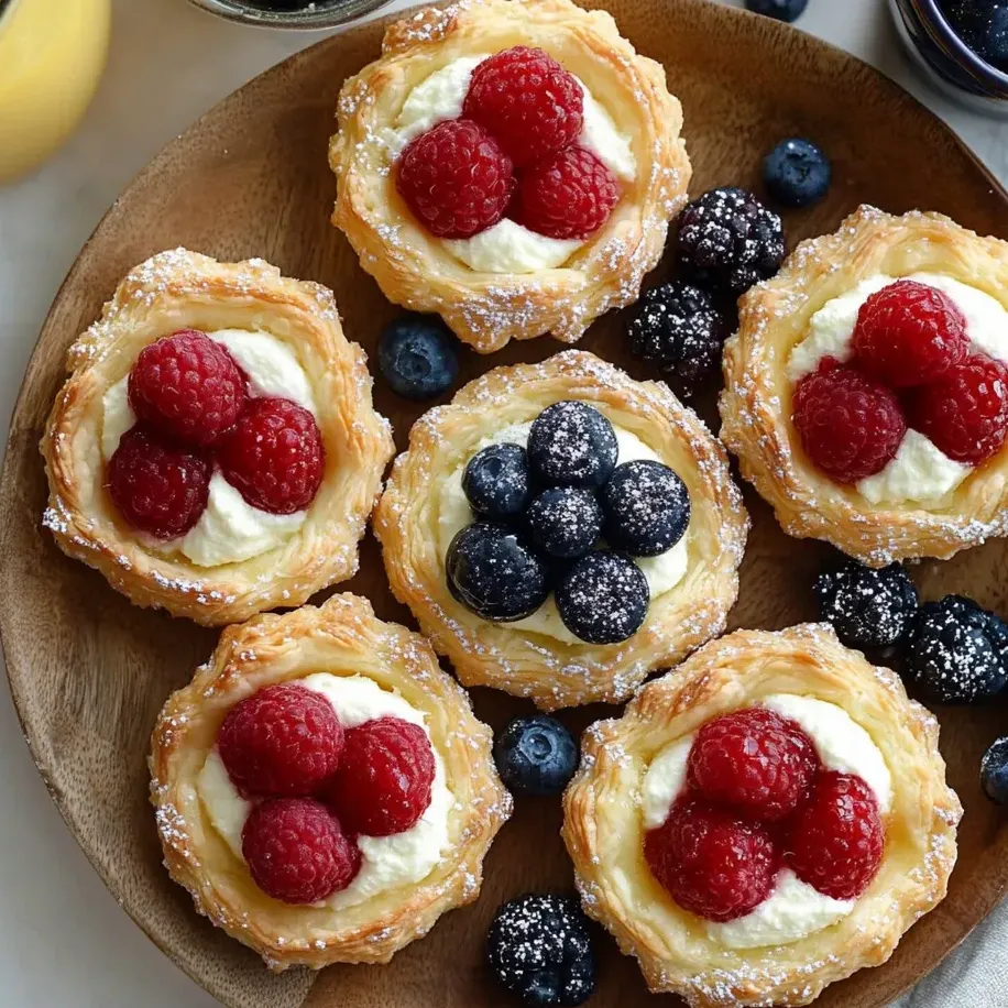 A plate of fruit and cream cheese pastries.