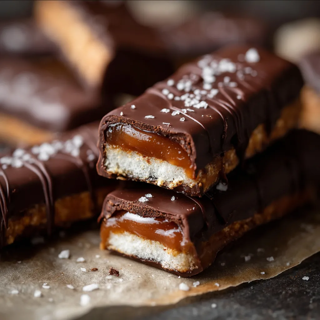A close up of a chocolate bar with a white cream filling.