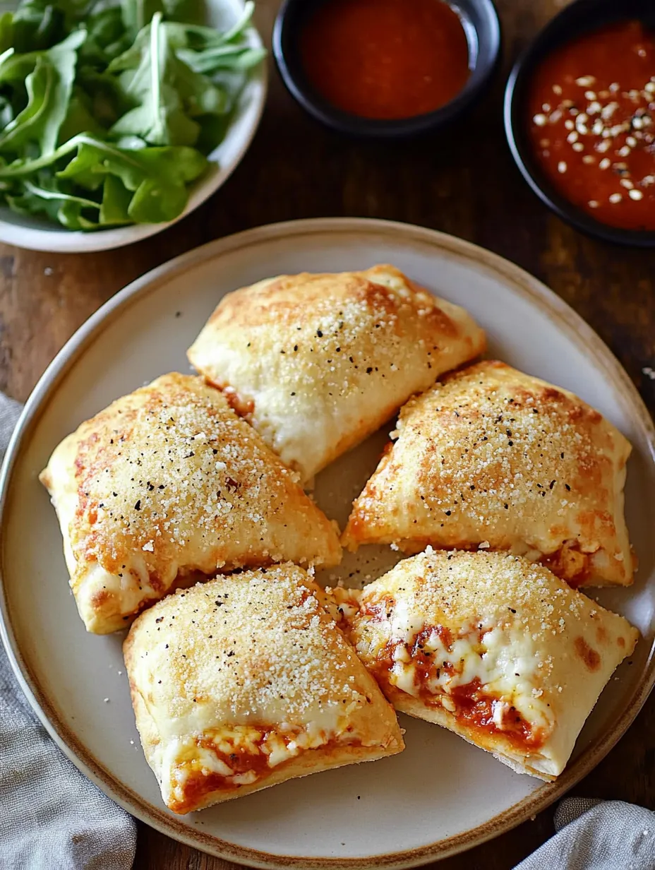 A plate of cheesy chicken pizza pockets recipe.
