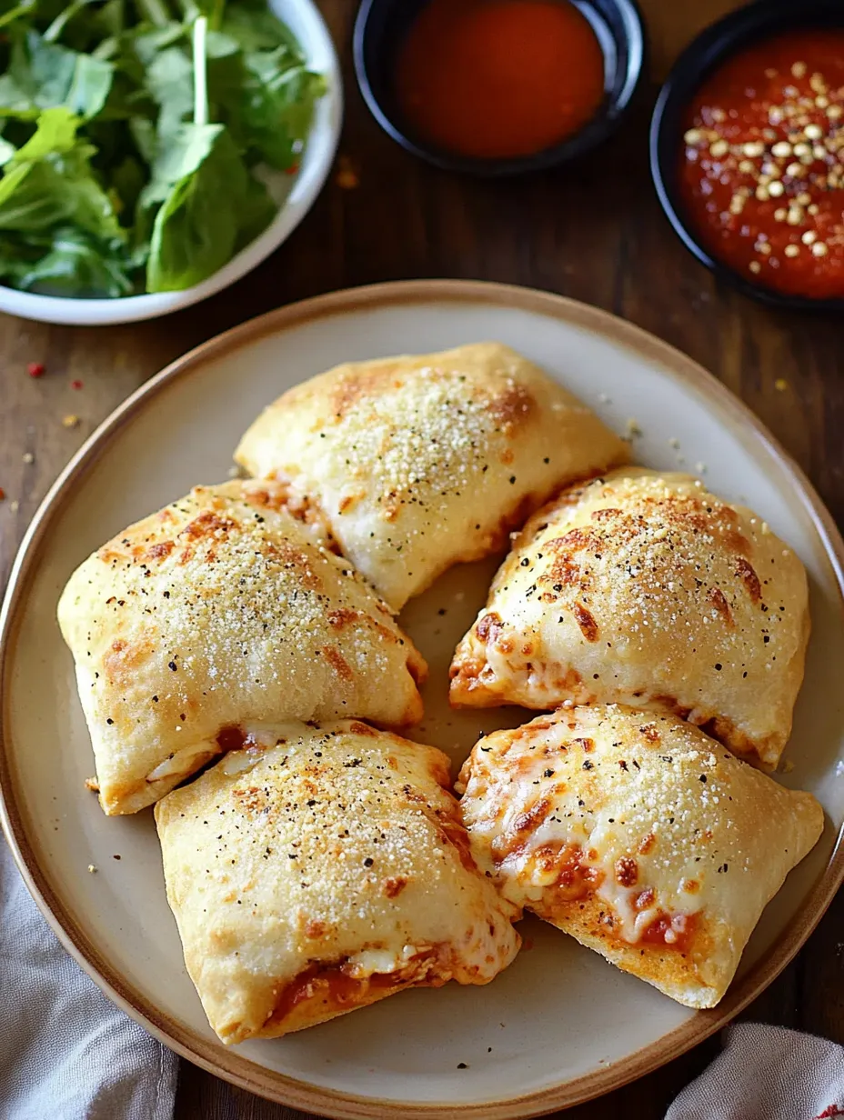 A plate of cheesy chicken pizza pockets.
