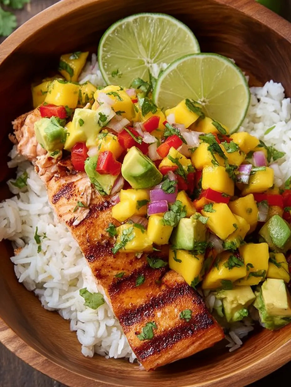 Grilled salmon with mango salsa.