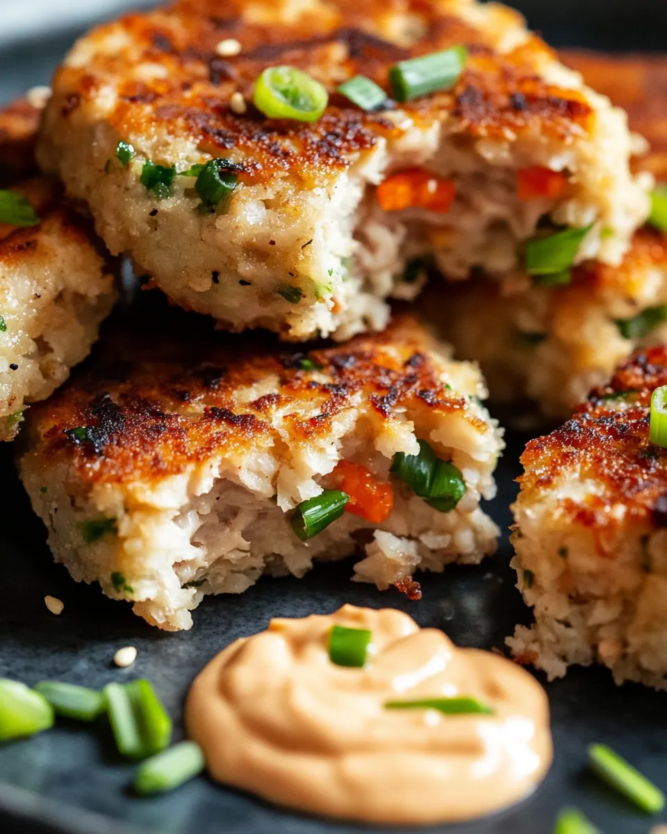 Tuna cakes with mayo on a plate.
