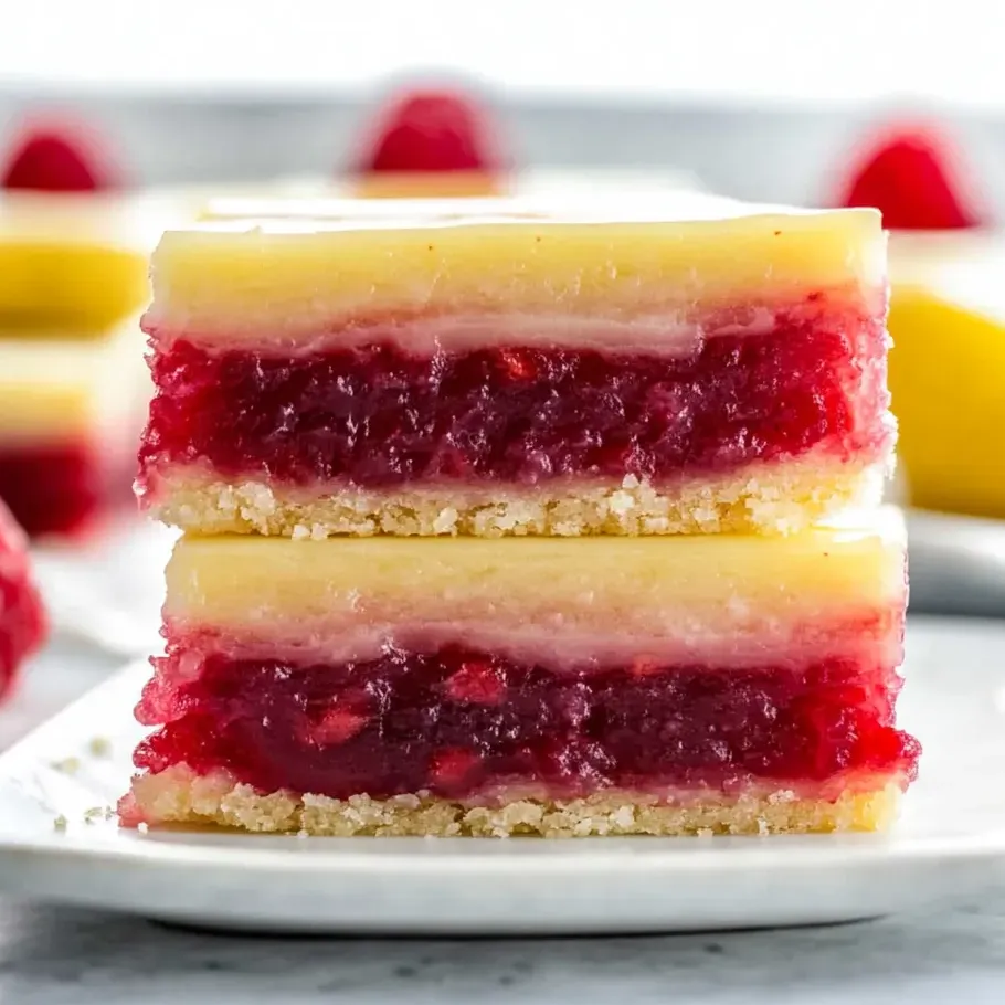 A slice of tangy lemon raspberry bars.
