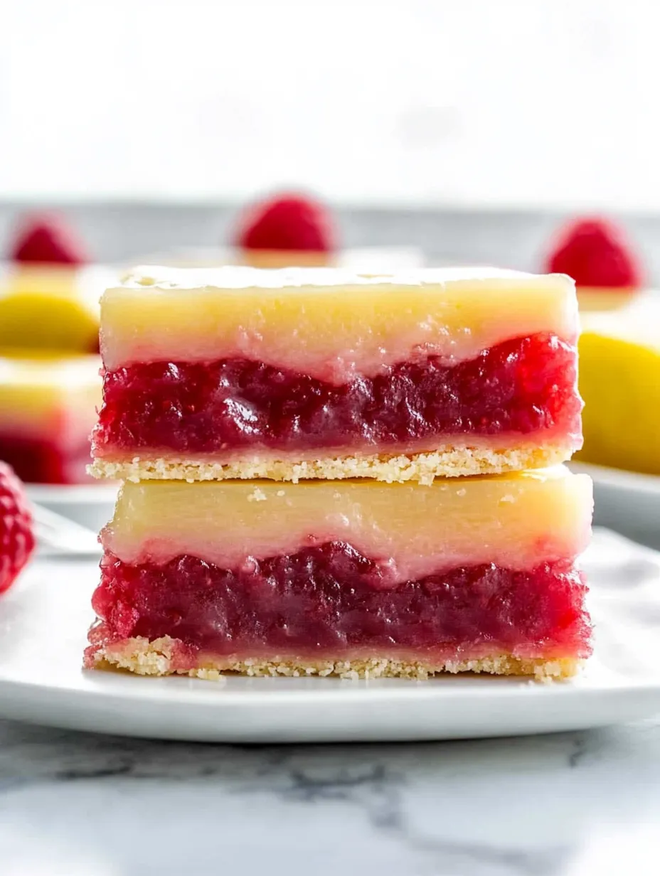A slice of tangy lemon raspberry bars recipe.