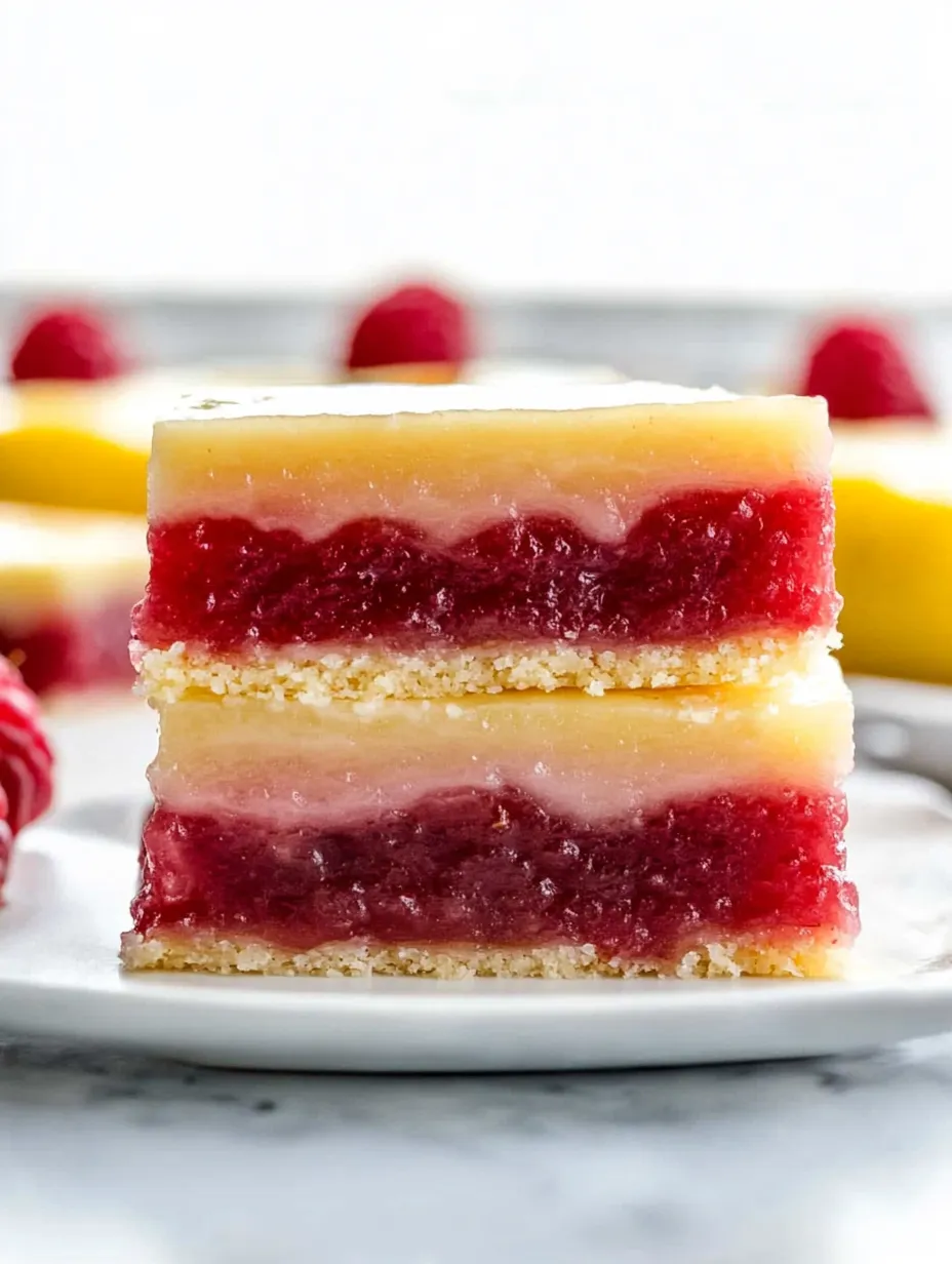 A slice of tangy lemon raspberry bars.