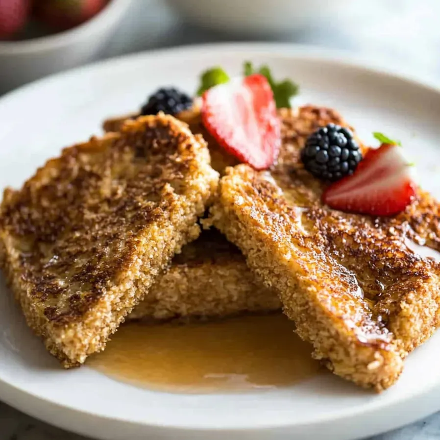 French toast with strawberries and blueberries.