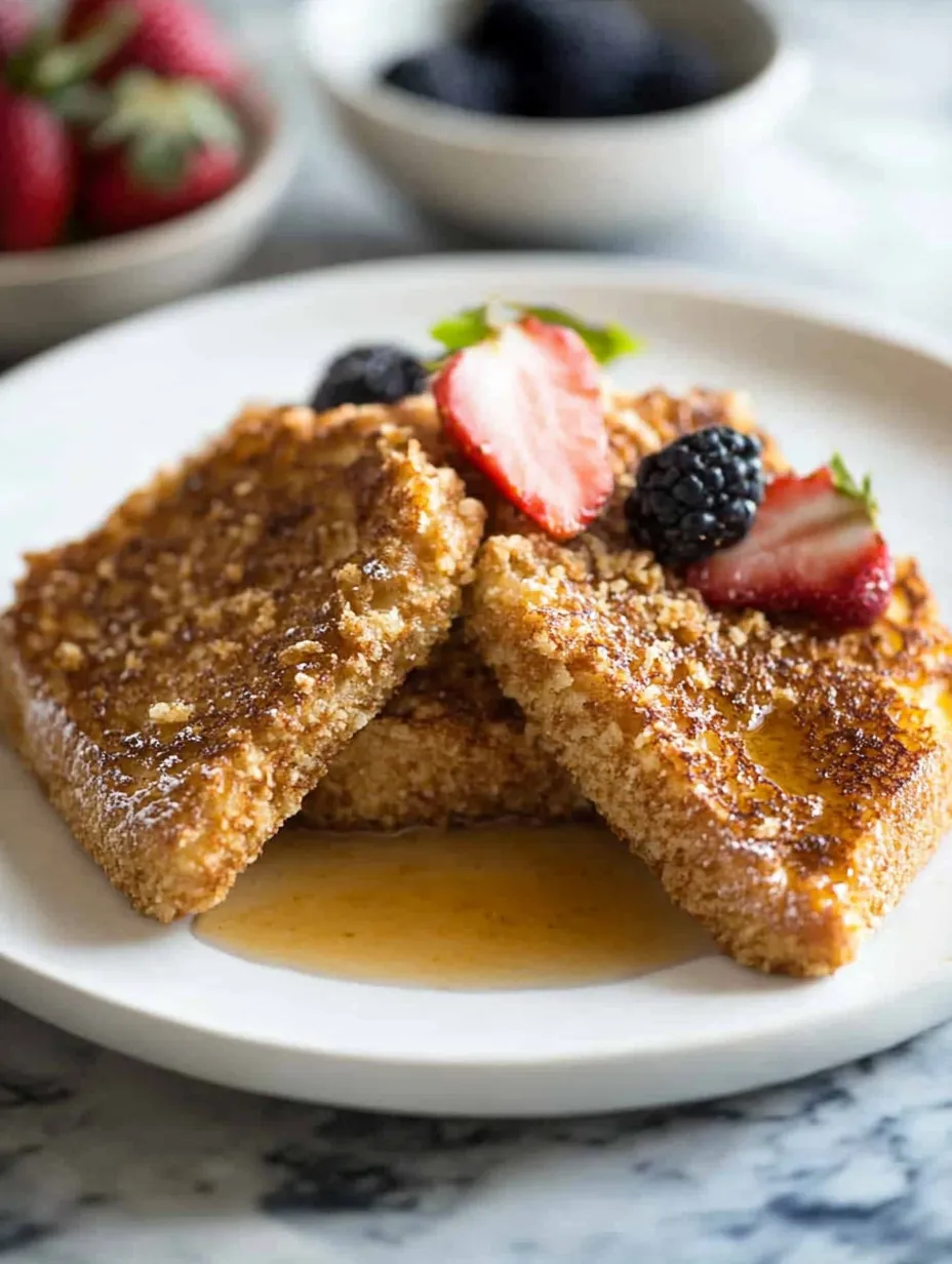 French toast with strawberries and blueberries.