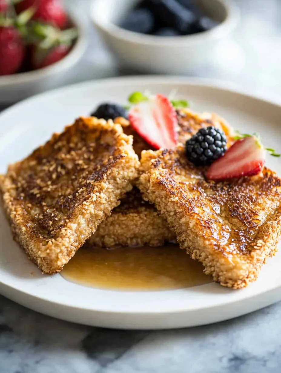 French toast with strawberries and blueberries on top.