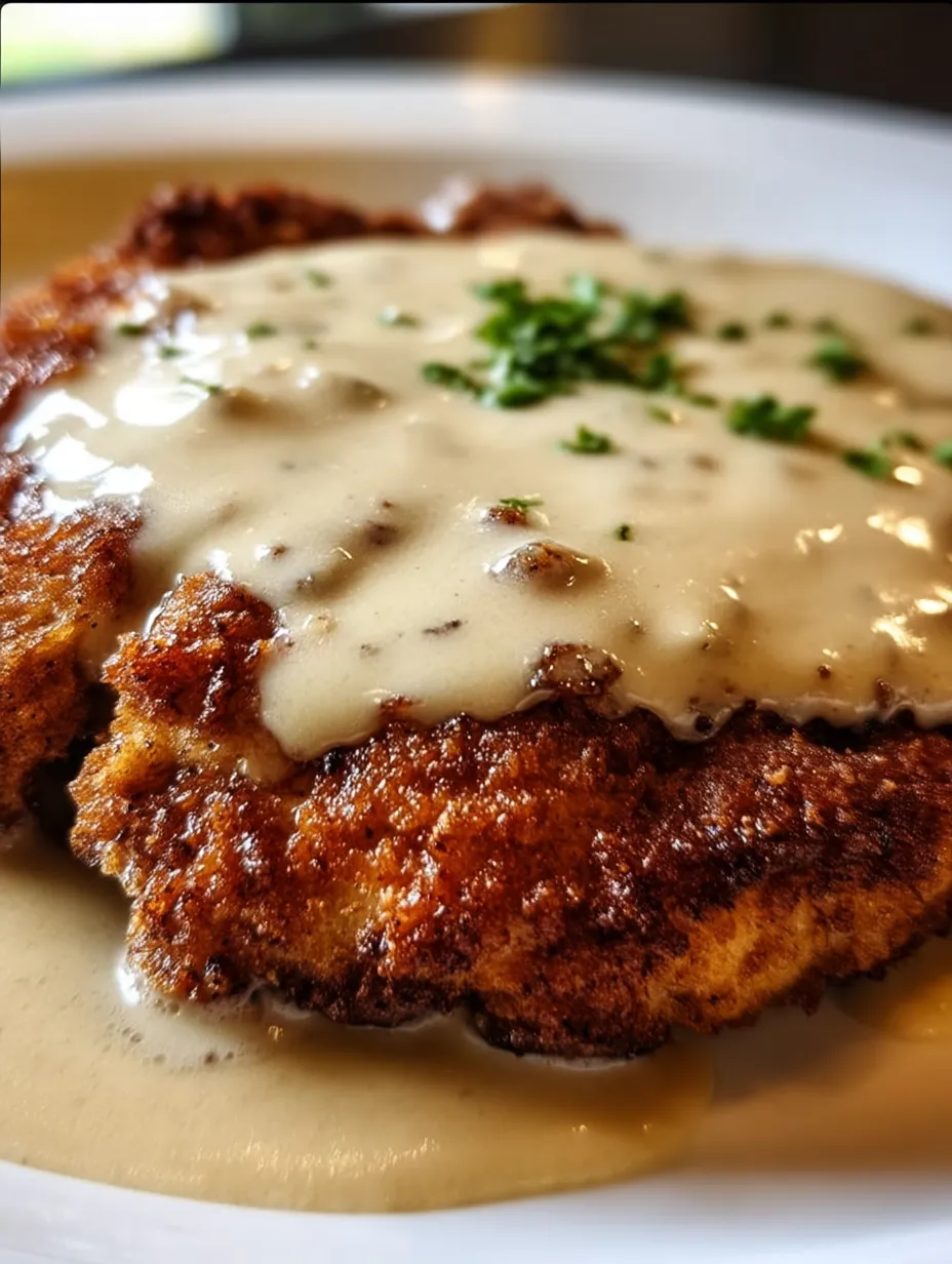 A plate of chicken fried steak with gravy.