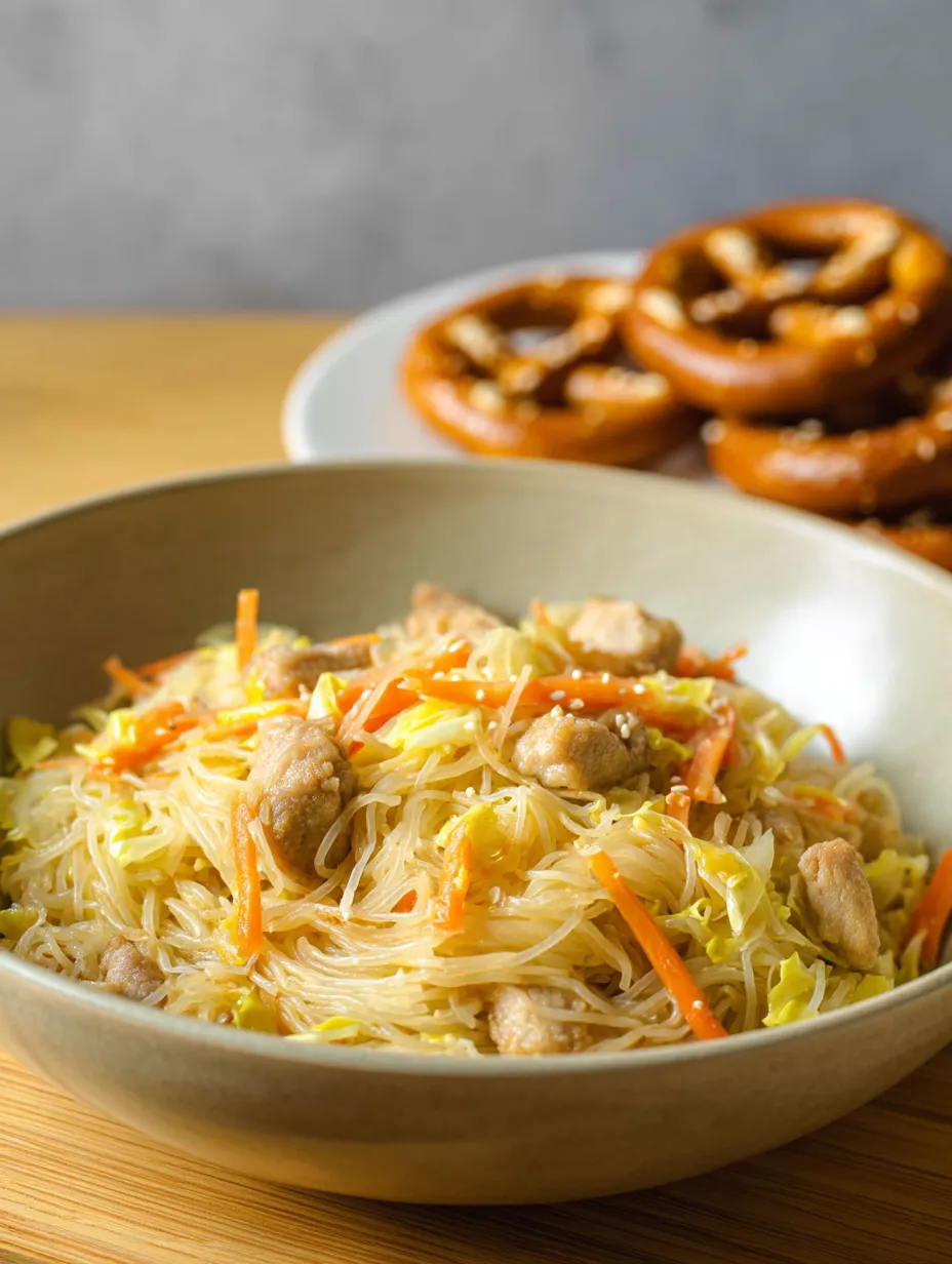 A bowl of noodles with meat and vegetables.