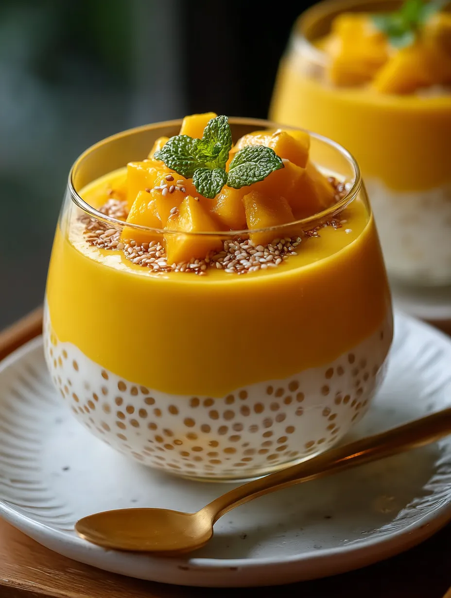 A glass of mango sago dessert.