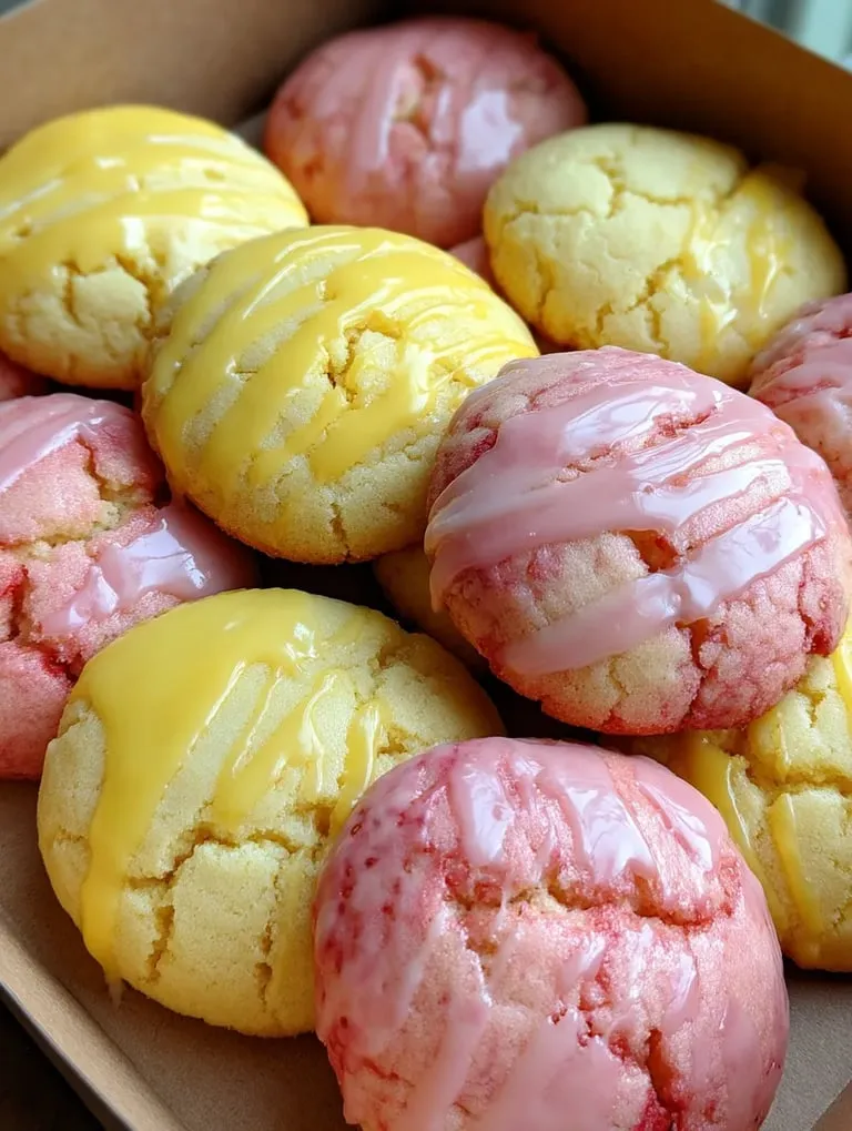A bowl of cookies with a yellow and pink frosting.