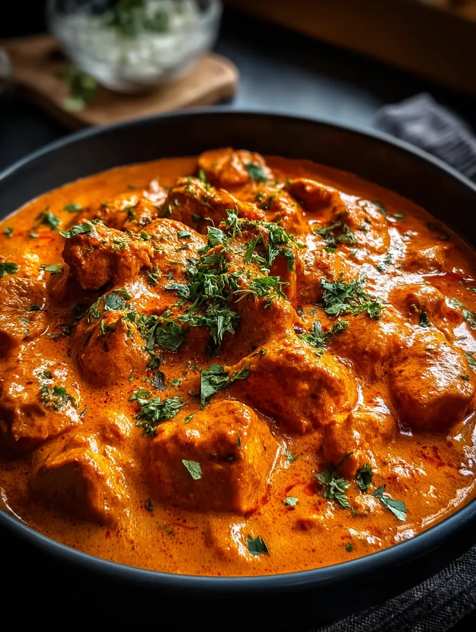 A bowl of chicken tikka masala.