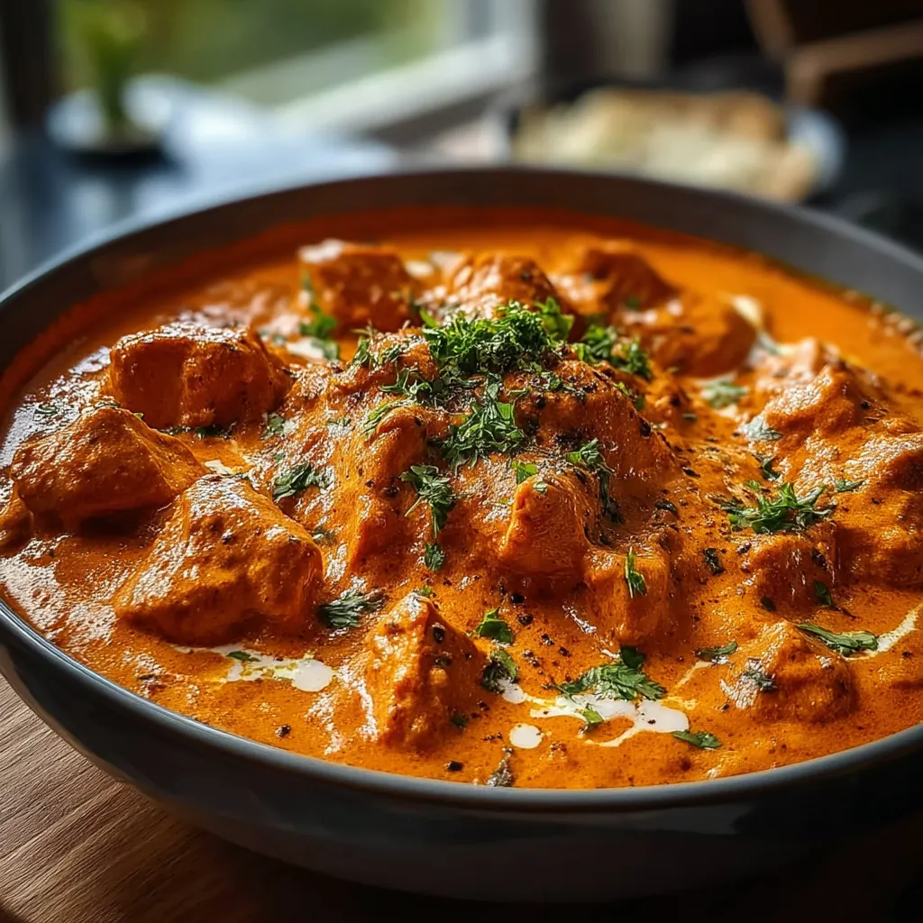 A bowl of chicken tikka masala.