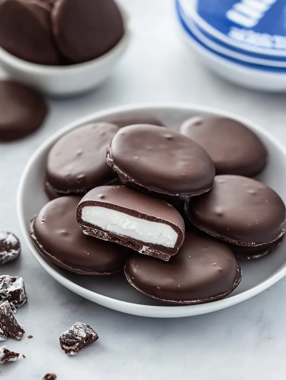 A bowl of delicious homemade peppermint patties recipe.