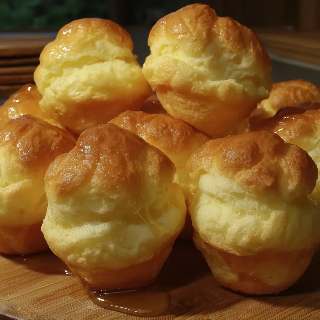 Nun's puffs on a wooden table.