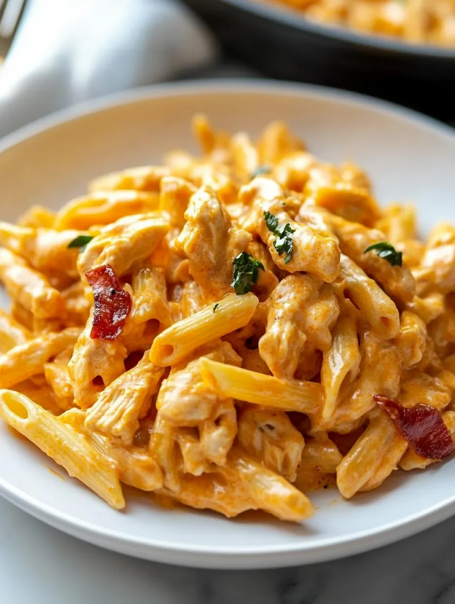 A plate of pasta with chicken and cheese recipe.