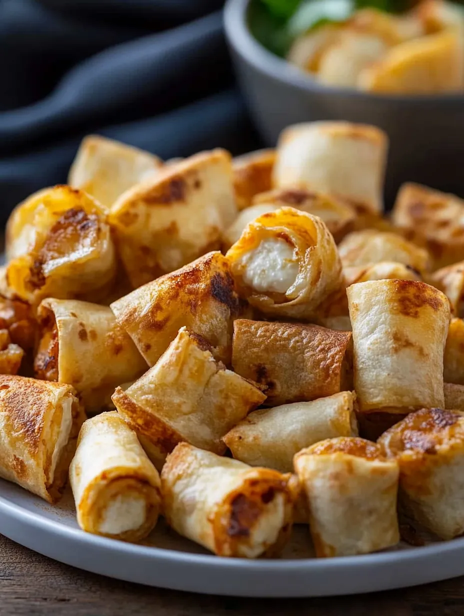 A plate of cream cheese tortilla bites.