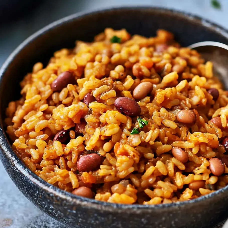 A bowl of rice and beans.