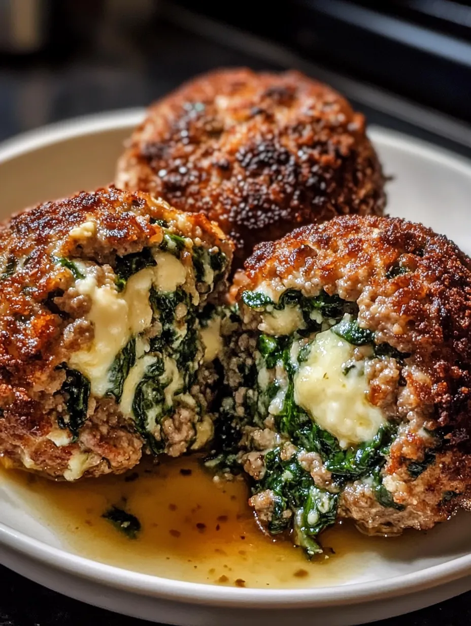 Three meatballs with spinach and garlic.