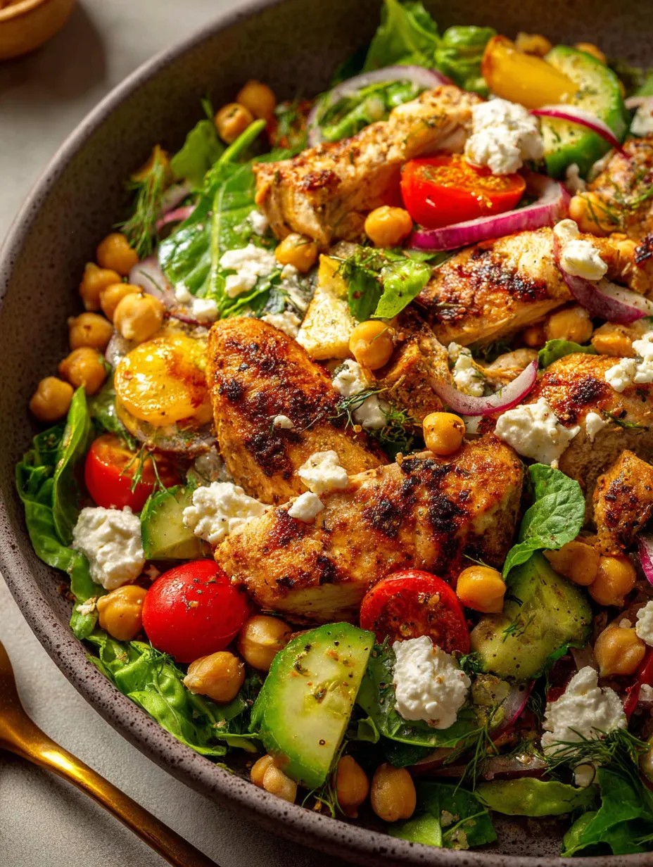 A delicious Greek chicken and chickpea salad.
