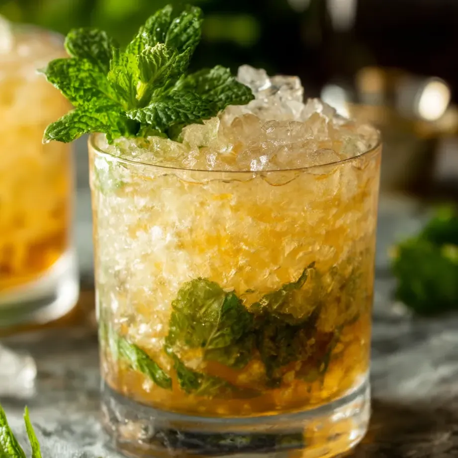 A glass of Classic Mint Julep.