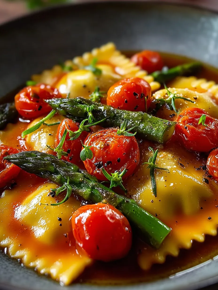 A plate of pasta with tomatoes and asparagus recipe.