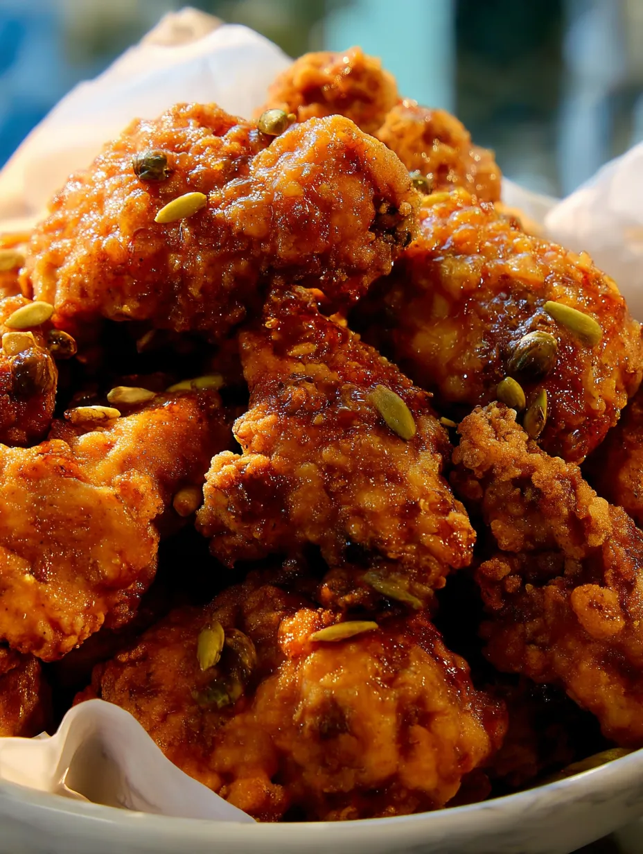 A pile of honey butter fried chicken.