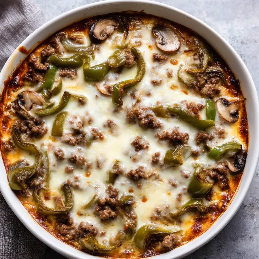 A bowl of food with meat and peppers.